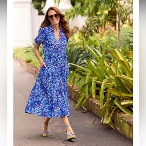 Jude Connally Portia Dress Painterly Cheetah Beacon Blue Size Medium